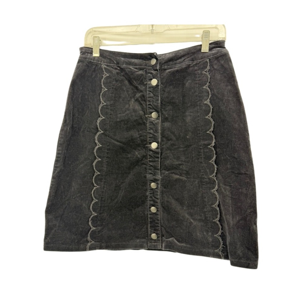 Denim by Ellison Skirt Corduroy Scalloped Button Front Whimsy Black Size‎ LG